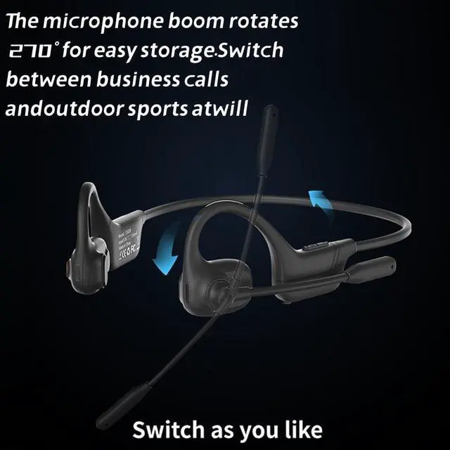 Alt view image 2 of 7 - IHAO Open Ear Air Conduction Bluetooth Headphone Dual Mic Rotatable Boom Mic Active Noise Cancellation IPX5 Waterproof Bluetooth 5.4 Pain-Free Design for Sports Work Outdoor Activities-DG09 Black