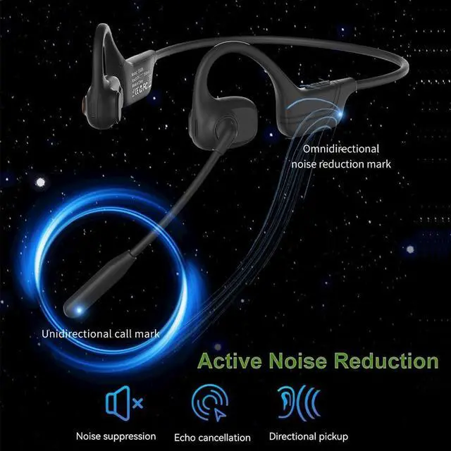 Alt view image 5 of 7 - IHAO Open Ear Air Conduction Bluetooth Headphone Dual Mic Rotatable Boom Mic Active Noise Cancellation IPX5 Waterproof Bluetooth 5.4 Pain-Free Design for Sports Work Outdoor Activities-DG09 Black