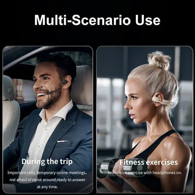 Alt view image 7 of 7 - IHAO Open Ear Air Conduction Bluetooth Headphone Dual Mic Rotatable Boom Mic Active Noise Cancellation IPX5 Waterproof Bluetooth 5.4 Pain-Free Design for Sports Work Outdoor Activities-DG09 Black