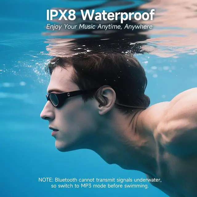 Alt view image 2 of 7 - LOBKIN Waterproof Earbuds for Swimming, Bone Conduction Headphones IPX8 Swimming Headphones 8GB Memory Bluetooth 5.4 Wireless 8H Playtime in Ear Underwater Sport Earphones for Swimming, Running