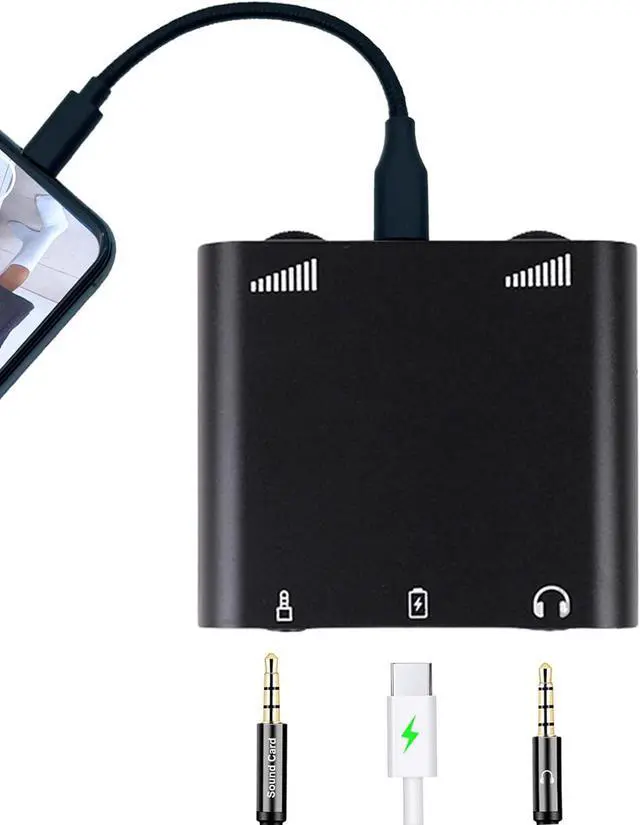 Main image of Lightning & Type-C Live Streaming Microphone Adapter with Charging Port - Mic Adapter for Podcast/Twitch/YouTube/TikTok Live Stream, 3.5mm Audio Jack & Real-Time Monitoring (iOS/Android/PC) (black)