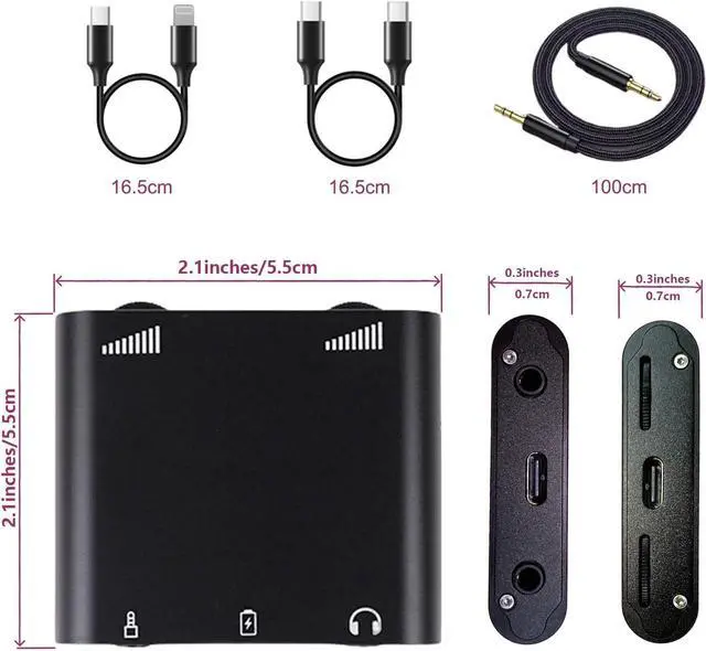 Alt view image 5 of 7 - Lightning & Type-C Live Streaming Microphone Adapter with Charging Port - Mic Adapter for Podcast/Twitch/YouTube/TikTok Live Stream, 3.5mm Audio Jack & Real-Time Monitoring (iOS/Android/PC) (black)