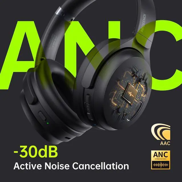 Alt view image 3 of 6 - HROEENOI Wireless Bluetooth Over Ear Headphones with Active Noise Cancelling - Long Battery Life - Foldable Design - Perfect for Home and Workout