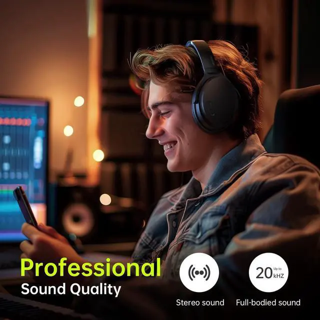 Alt view image 4 of 6 - HROEENOI Wireless Bluetooth Over Ear Headphones with Active Noise Cancelling - Long Battery Life - Foldable Design - Perfect for Home and Workout
