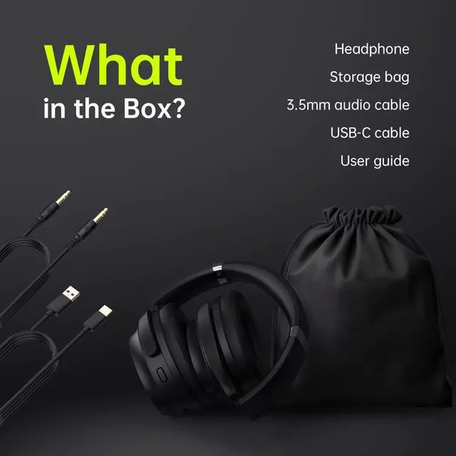 Alt view image 6 of 6 - HROEENOI Wireless Bluetooth Over Ear Headphones with Active Noise Cancelling - Long Battery Life - Foldable Design - Perfect for Home and Workout
