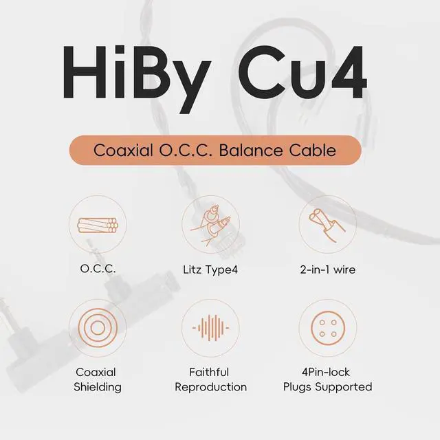 Alt view image 2 of 7 - HiBy Cu4 Balance Earphone Cable Coaxial O.C.C. Litz Type4 2-in-1 Wire 4Pin-Lock Plugs 3.5mm+4.4mm Jack