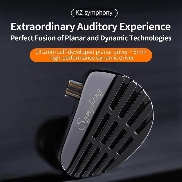 Alt view image 2 of 7 - KZ Symphony in-Ear Monitor, 13.2mm Planar+1DD Hybrid Drivers IEM for Gaming, HiFi Bass Noise Isolation Headphones, Clarity Stereo Sound Wired Gaming Earbuds with OFC Silver-Plated Cable