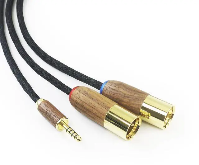Alt view image 2 of 6 - NewFantasia 4.4mm Balanced Male to 2 XLR Male Audio Adapter Cable 6N OCC Copper Silver Plated Cord Walnut Wood Shell 4.4mm to 2 XLR Balanced Cable 1.5m/4.9ft/59inches