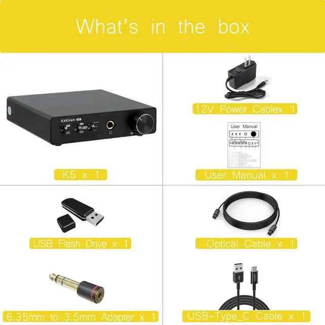 Alt view image 7 of 7 - K5 DAC Headphone Amplifier, ES9039Q2M Chip Digital-to-Analog Audio Converter, USB Type C/Optical/Coaxial to RCA/6.35MM/3.5MM AUX for Phone/MAC, RCA Input Converter for Home Audio Amplifier.