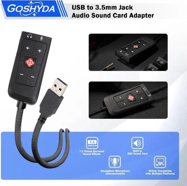 Alt view image 2 of 7 - USB to 3.5mm Jack Audio Sound Card Adapter for Kingston Cloud II, Gaming Headset 7.1 Channel USB Sound Card for PS5, for Series X S