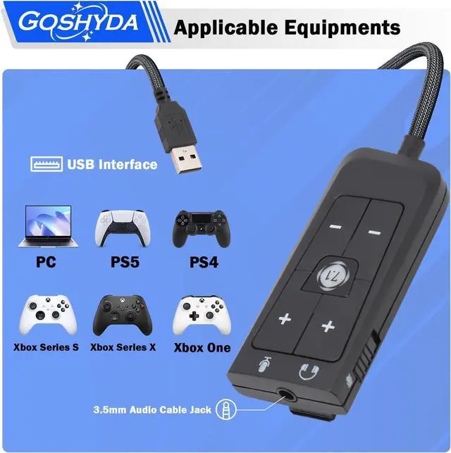 Alt view image 3 of 7 - USB to 3.5mm Jack Audio Sound Card Adapter for Kingston Cloud II, Gaming Headset 7.1 Channel USB Sound Card for PS5, for Series X S