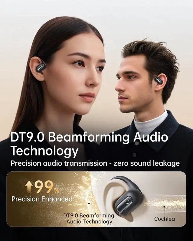 Alt view image 2 of 6 - Open Ear Bluetooth Earbuds with 60H Playtime, Bluetooth 5.4 Wireless Headphones, IPX5 Waterproof Sound Earphones, Comfortable Earhooks for Running, Gym, Travel-Hands-Free Calls (Black)