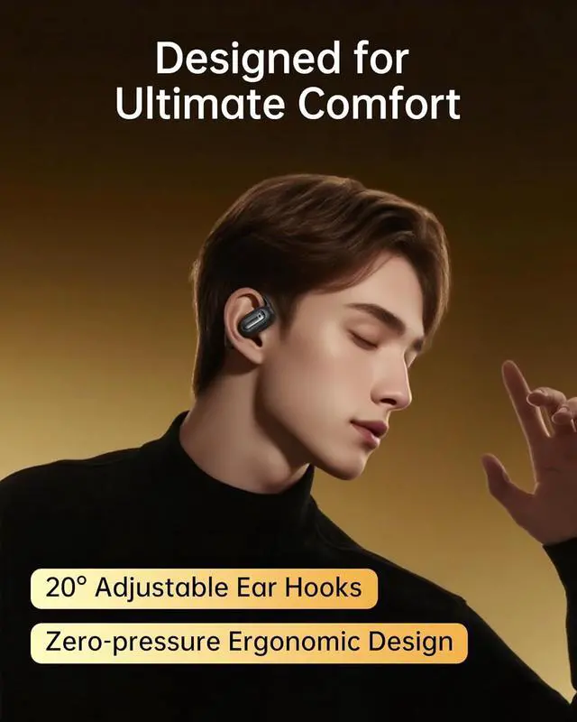 Alt view image 5 of 6 - Open Ear Bluetooth Earbuds with 60H Playtime, Bluetooth 5.4 Wireless Headphones, IPX5 Waterproof Sound Earphones, Comfortable Earhooks for Running, Gym, Travel-Hands-Free Calls (Black)