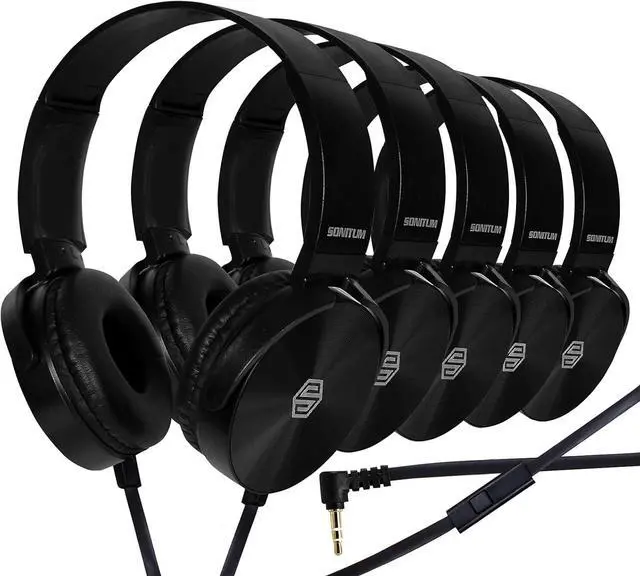 Main image of Classroom Headphones-Bulk 25-Pack, with Microphone Student On Ear Comfy Swivel Earphones for Library, School, Airplane, Kids-for Online Learning and Travel, HQ Stereo Sound 3.5mm Jack (Black Set)
