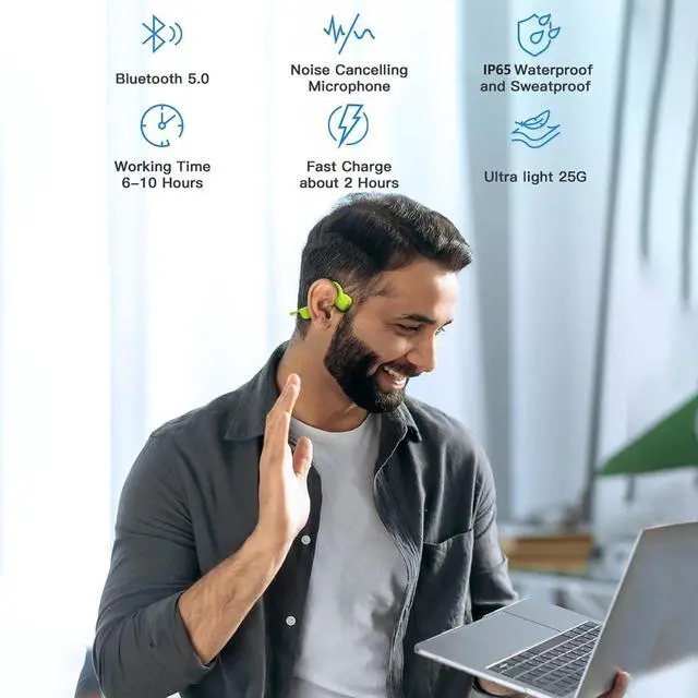 Alt view image 3 of 7 - Bone Conduction Headphones, Open Ear Bluetooth 5.0 Headset, Lightweight Sweatproof Wireless Sport Earphones with HD Microphone, 8H Playtime for Running, Cycling, Workouts