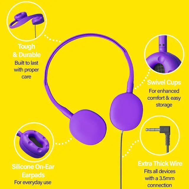 Alt view image 3 of 7 - Maeline Wired On-Ear Headphones, Stereo Sound Headset with Silicone Earpads for Classroom (K-12 - College) Student Online Learning, TV, Library, Travel, 3.5mm Jack - 40 Pack - Bulk Wholesale