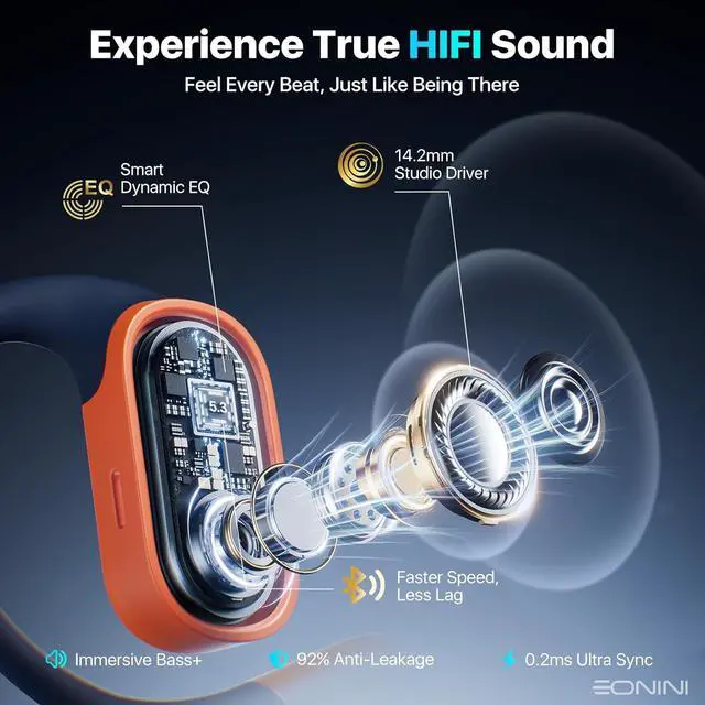 Alt view image 2 of 7 - Open Ear Headphones Wireless Bluetooth Earbuds with Smart Power Display, 40H Playtime, Clear Calls, Secure Fit, IPX5 Waterproof Sports Earbuds for Workout, Running