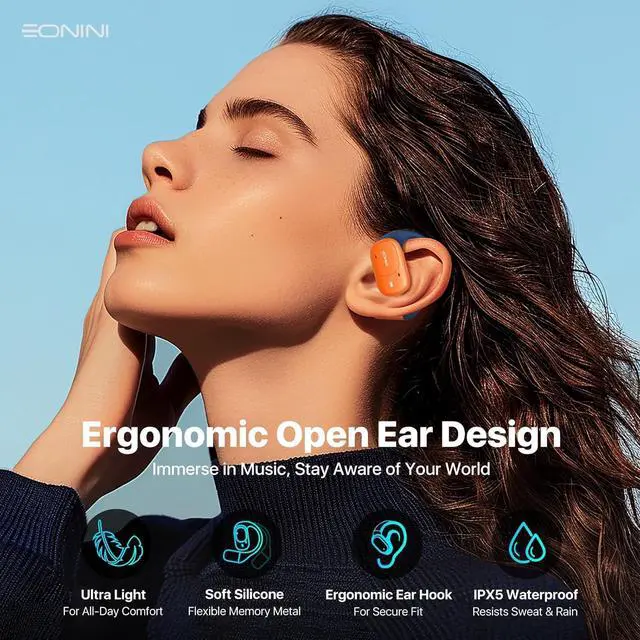 Alt view image 3 of 7 - Open Ear Headphones Wireless Bluetooth Earbuds with Smart Power Display, 40H Playtime, Clear Calls, Secure Fit, IPX5 Waterproof Sports Earbuds for Workout, Running
