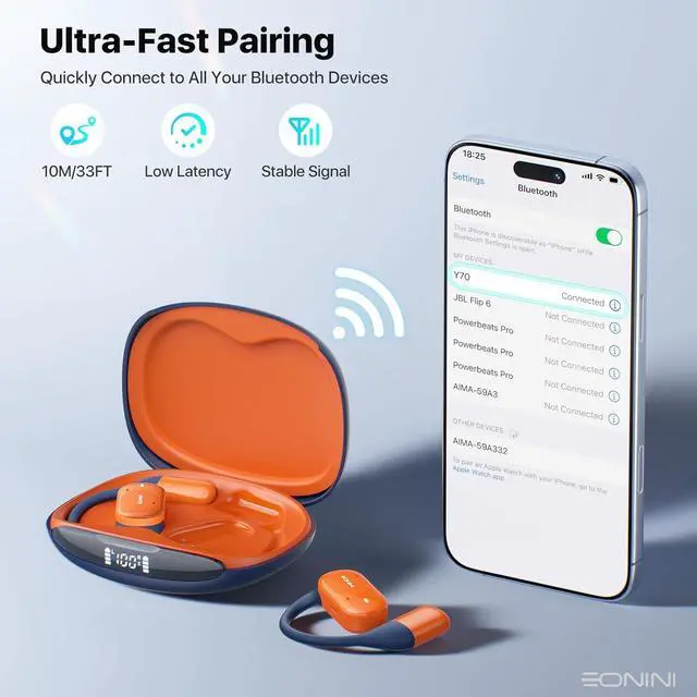 Alt view image 6 of 7 - Open Ear Headphones Wireless Bluetooth Earbuds with Smart Power Display, 40H Playtime, Clear Calls, Secure Fit, IPX5 Waterproof Sports Earbuds for Workout, Running