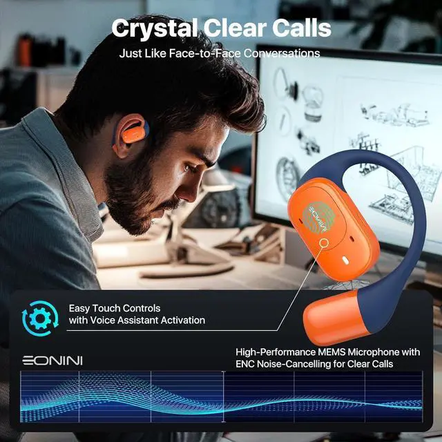 Alt view image 5 of 7 - Open Ear Headphones Wireless Bluetooth Earbuds with Smart Power Display, 40H Playtime, Clear Calls, Secure Fit, IPX5 Waterproof Sports Earbuds for Workout, Running