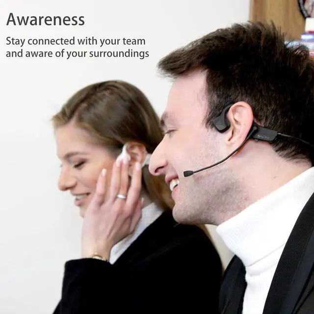 Alt view image 3 of 7 - Bluetooth Headset with Microphone, Open Ear Headphones with Mic, Noise Cancelling Multipoint Connect Bluetooth 5.0 Earphones, Sweatproof Wireless Headphone for Work, Driving, Meeting