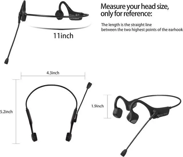 Alt view image 6 of 7 - Bluetooth Headset with Microphone, Open Ear Headphones with Mic, Noise Cancelling Multipoint Connect Bluetooth 5.0 Earphones, Sweatproof Wireless Headphone for Work, Driving, Meeting
