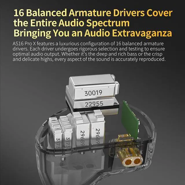 Alt view image 3 of 7 - KZ AS16 PRO X in-Ear Monitor Headphones  16 Balanced Armature Drivers in Ears Earphone, Professional IEM Earbuds for Musicians and Singers (Without MIC, Black)