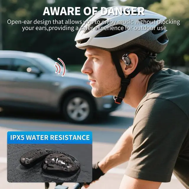 Alt view image 6 of 7 - Open Ear Earphones with Touchscreen, Bone Conduction Wireless Earbuds Bluetooth 5.4, 68H Playtime with Charging Case, Over Headphones with Silicone Ear Hooks, for Outdoors Fitness Sport (Black)