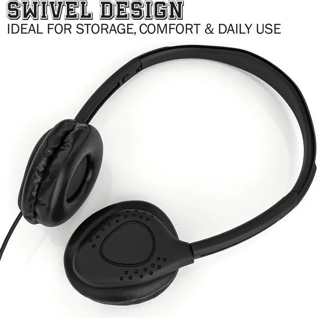 Alt view image 3 of 7 - Maeline Black Wired Headphones with Microphone, Bulk 20 Pack On-Ear Headsets with 3.5mm Jack  Leatherette Cushions, Adjustable, Stackable, Ideal for Classrooms, Offices, Remote Work, Testing