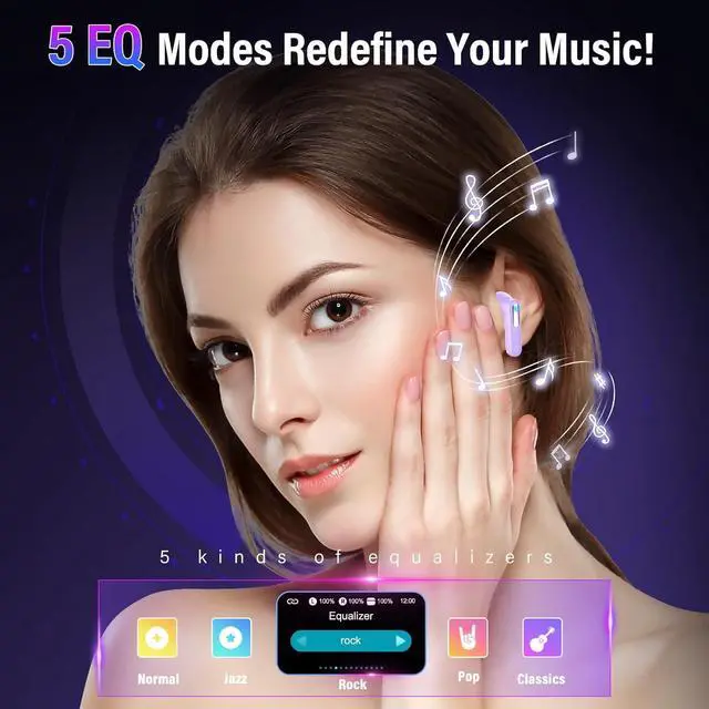 Alt view image 4 of 7 - Wireless Earbuds, Bluetooth 5.4 Headphones with Multifunction Touch Screen, 48H Deep Bass Stereo Ear Buds, ANC/ENC Noise Cancelling, Transparency Mode, IPX7 Bluetooth Earbuds, Purple