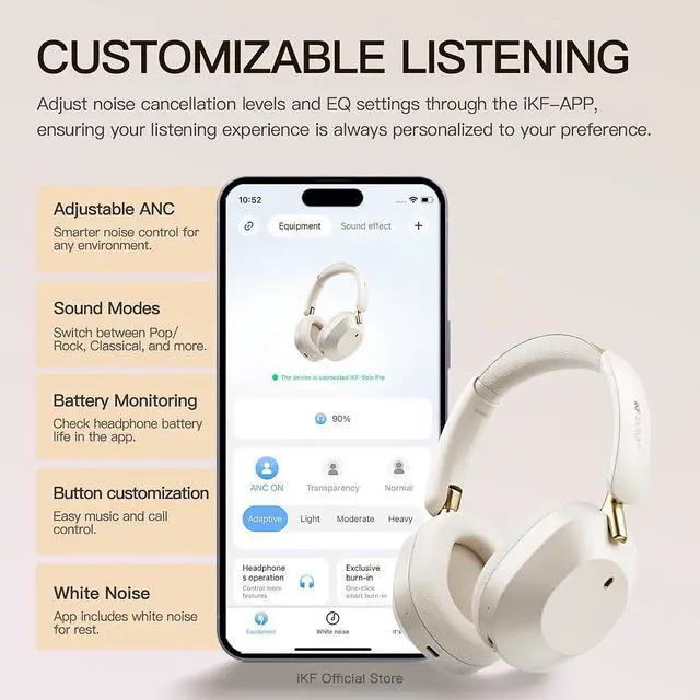 Alt view image 7 of 7 - Solo Pro Wireless Bluetooth Headphones with Adaptive Active Noise Cancellation, Spatial Audio, HiFi Sound Quality, 140H Playback, Transparent Mode,Customizable Settings via App (BlackRed)