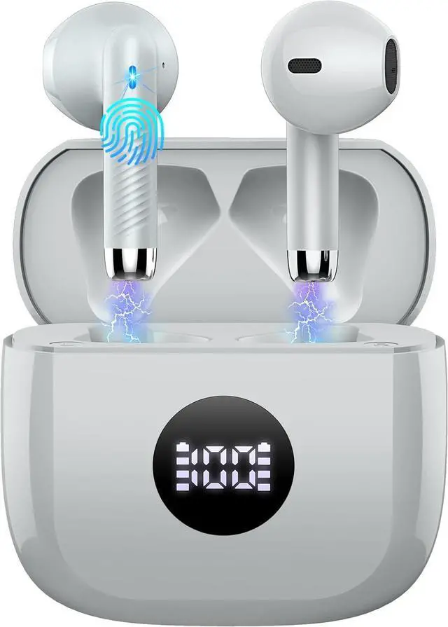 Main image of Jxrev Wireless Earbuds, Bluetooth 5.4 Earbuds Stereo Bass, Bluetooth Headphones in Ear Noise Cancelling Mic, Sports Earphones IP7 Waterproof USB C, 40H Playtime Mini Charging Case Ear Buds Gray