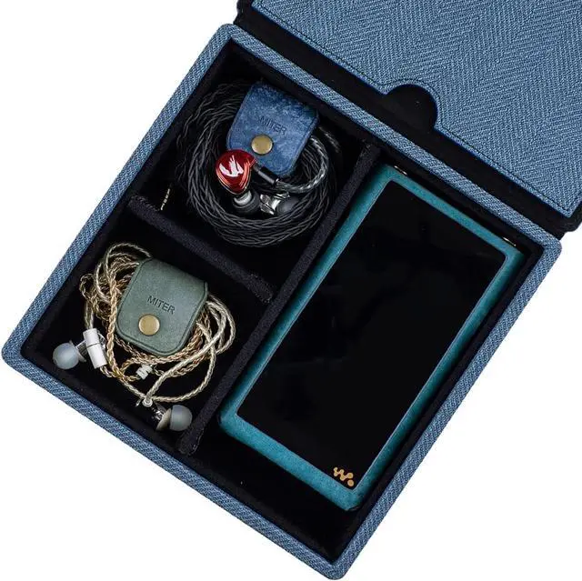 Main image of MITER Carrying Case for FiiO iBasso Sony Shanling HiBy Cayin Astell&Kern Questyle, Handmade Acrylic Window Hard Storage Box for IEM Earphones + Digital Audio Player (Acrylic 4 Earphones Case-Blue)