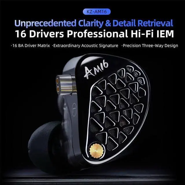 Alt view image 4 of 7 - KZ AM16 Professional HiFi Earphones  8-Unit Balanced Armature in-Ear Headphones with Powerful Bass and High Fidelity, Replaceable Cable Earbuds (Without Mic, Bass-Enhanced Edition)