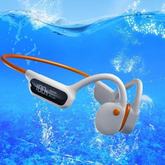 Main image of Swimming Headphones Bone Conduction Open Ear Headset MP3 Player Built-in 32G Memory IP68 Underwater Waterproof Stereo Bluetooth Earphone LED Screen for Driving Bicycling Running Skiing-X10 White