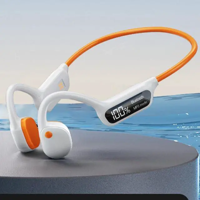 Alt view image 2 of 7 - Swimming Headphones Bone Conduction Open Ear Headset MP3 Player Built-in 32G Memory IP68 Underwater Waterproof Stereo Bluetooth Earphone LED Screen for Driving Bicycling Running Skiing-X10 White