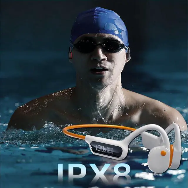 Alt view image 3 of 7 - Swimming Headphones Bone Conduction Open Ear Headset MP3 Player Built-in 32G Memory IP68 Underwater Waterproof Stereo Bluetooth Earphone LED Screen for Driving Bicycling Running Skiing-X10 White