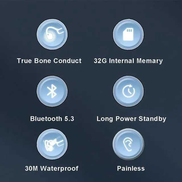 Alt view image 4 of 7 - Swimming Headphones Bone Conduction Open Ear Headset MP3 Player Built-in 32G Memory IP68 Underwater Waterproof Stereo Bluetooth Earphone LED Screen for Driving Bicycling Running Skiing-X10 White