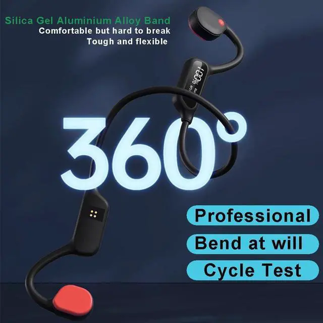 Alt view image 5 of 7 - Swimming Headphones Bone Conduction Open Ear Headset MP3 Player Built-in 32G Memory IP68 Underwater Waterproof Stereo Bluetooth Earphone LED Screen for Driving Bicycling Running Skiing-X10 Black