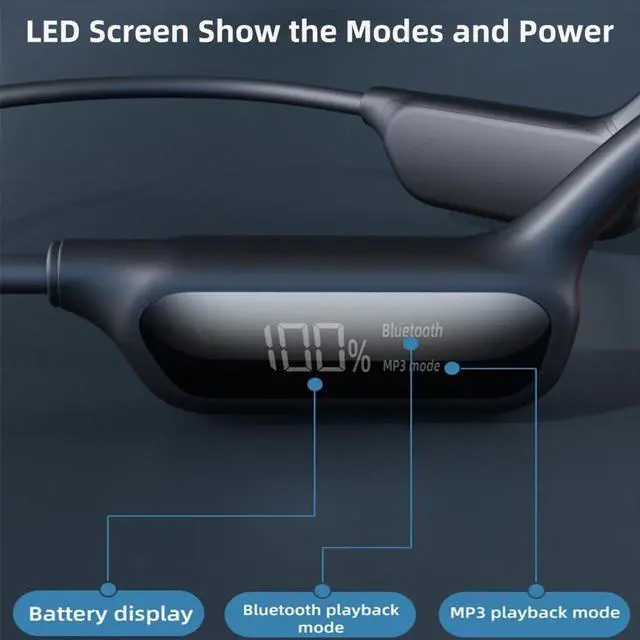 Alt view image 7 of 7 - Swimming Headphones Bone Conduction Open Ear Headset MP3 Player Built-in 32G Memory IP68 Underwater Waterproof Stereo Bluetooth Earphone LED Screen for Driving Bicycling Running Skiing-X10 Black