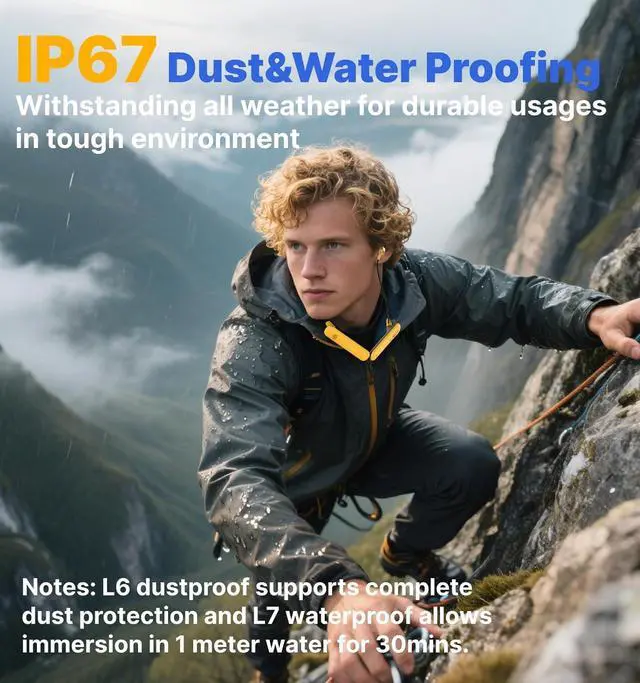 Alt view image 3 of 7 - Hmusic H23Pro Neckband Bluetooth Headphones, IPX7 Waterproof, 30dB Tri-Flange Earplug Headphones, 80H Long Battery Life Earphones w/ENC Mic, Ear Protection Neck Earbuds for Mowing/Jobsite/Outdoor