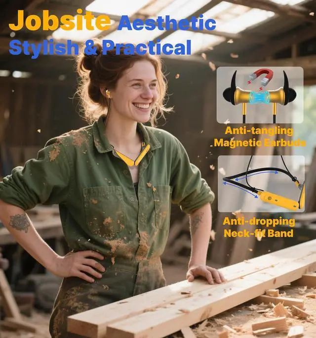 Alt view image 7 of 7 - Hmusic H23Pro Neckband Bluetooth Headphones, IPX7 Waterproof, 30dB Tri-Flange Earplug Headphones, 80H Long Battery Life Earphones w/ENC Mic, Ear Protection Neck Earbuds for Mowing/Jobsite/Outdoor