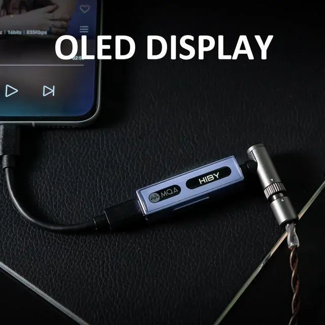 Alt view image 3 of 7 - HiBy FC3 USB DAC with Display Hi-Res Audio 112mW Output Power Support PCM DSD MQA dongle for iPhone/MAC/Android/Windows(Blue)