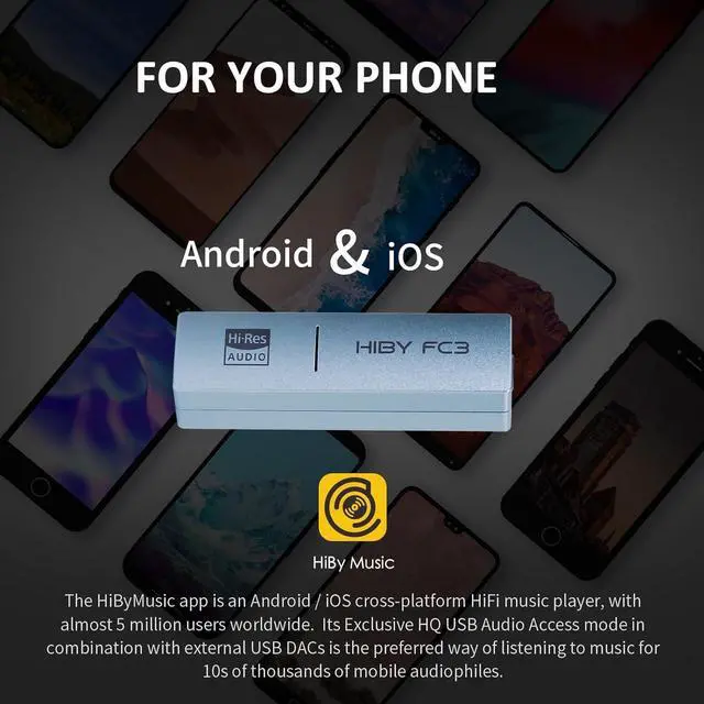 Alt view image 5 of 7 - HiBy FC3 USB DAC with Display Hi-Res Audio 112mW Output Power Support PCM DSD MQA dongle for iPhone/MAC/Android/Windows(Blue)