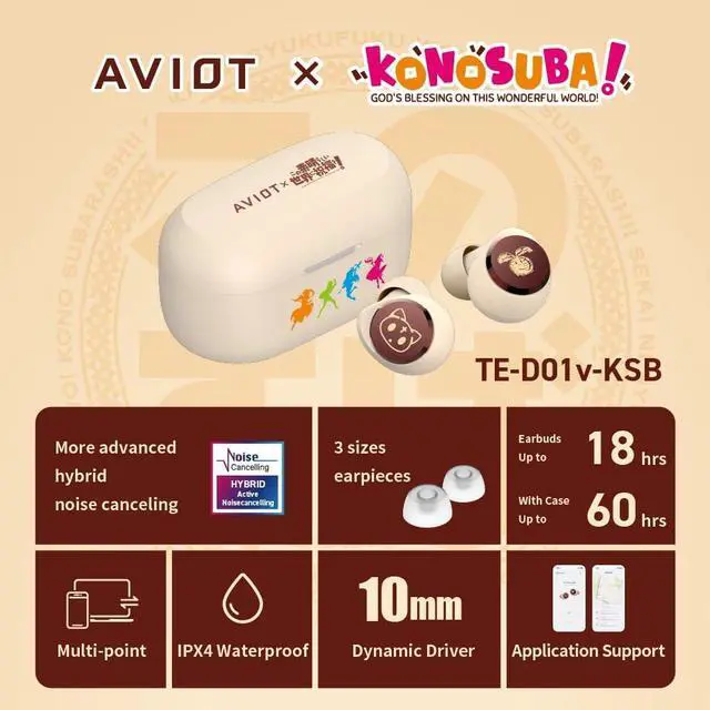 Alt view image 2 of 7 - AVIOT KonoSuba: God's Blessing on This Wonderful World! Wireless Earbuds TE-D01v-KSB, Officially Licensed (Exclusive Edition) Special Package, Design, Japanese Special Voice, Noise Canceling Earbuds