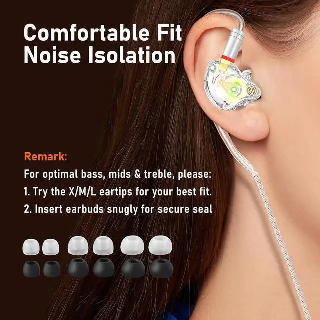 Alt view image 5 of 7 - Vibes 202ML Wired Earbuds - HiFi in Ear Headphones for iPhone 514, Noise-Isolating Ear Buds w/ Mic - Clear Sound, Deep Bass, Comfort-Fit Earphones - MMCXLightning, Silver Plated Cord, Carrying Case