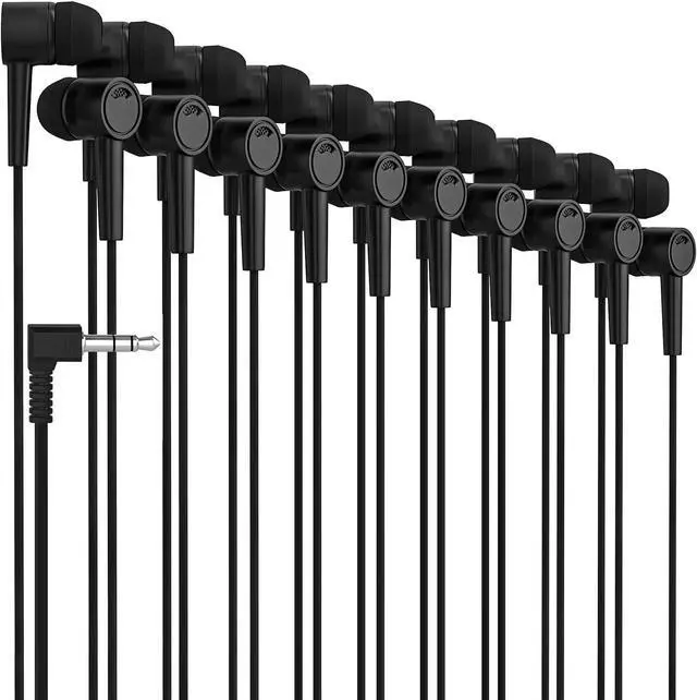 Main image of Maeline Bulk 100 Pack Earbuds, Noise Isolating in-Ear Headphones for Classroom, Library, Airplane Travel, 3.5mm Wired Kids Earbuds Earphones for Phones, Computer and Laptops - Black