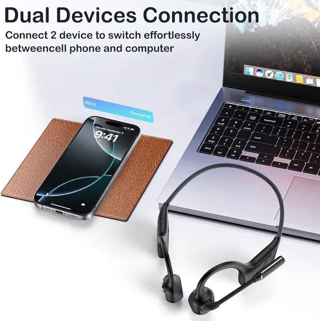 Alt view image 6 of 7 - Bone Conduction Headphones with Mic-Callink, Trucker Bluetooth 5.4 Headset Noise-Canceling Boom Microphone/Mute Function/Dual Connect, Open Ear for Work Driving MeetingBlack
