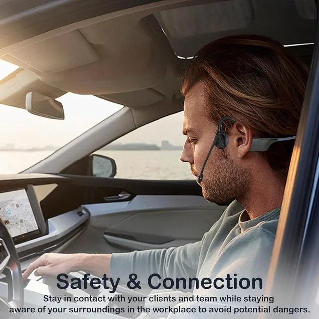Alt view image 4 of 7 - Bone Conduction Headphones with Mic, Earphones Bluetooth 5.3, Open-Ear Headphones with Noise-Canceling Rotated Boom Microphone, Wireless Headset Sweatproof Earphones for Working, Running, Driving