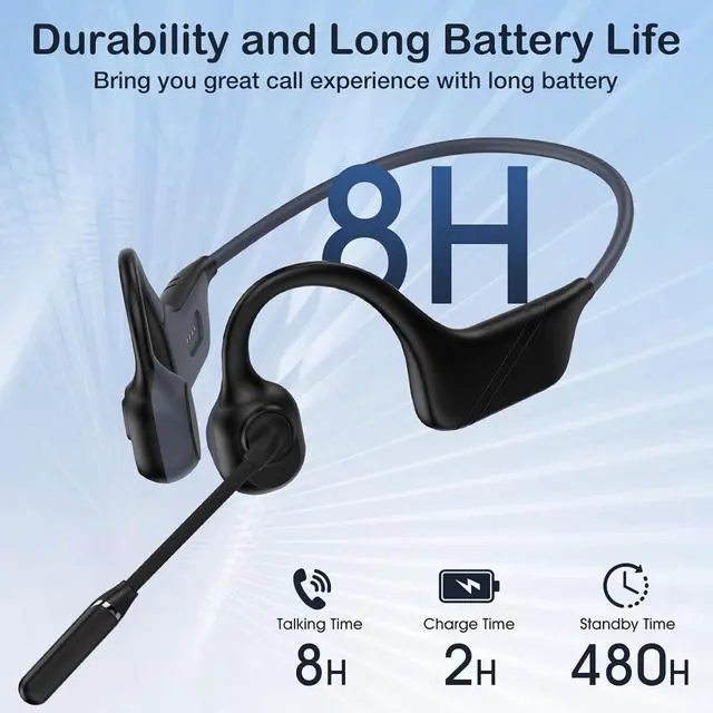 Alt view image 7 of 7 - Bone Conduction Headphones with Mic-Callink, Trucker Bluetooth 5.4 Headset Noise-Canceling Boom Microphone/Mute Function/Dual Connect, Open Ear for Work Driving MeetingBlack